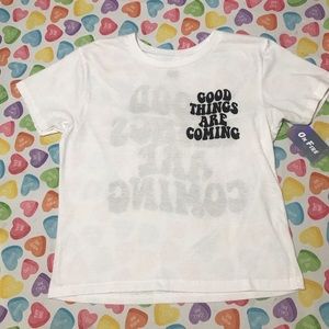 On Fire Women’s White Short Sleeve Distressed Shirt “GOOD THINGS ARE COMING”